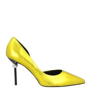 Roger Vivier dorsay yellow satin pointed-toe pumps with black nail stiletto heel